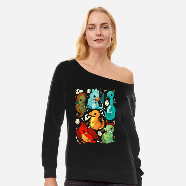Cute Dinosaurs-womens off shoulder sweatshirt-Vallina84