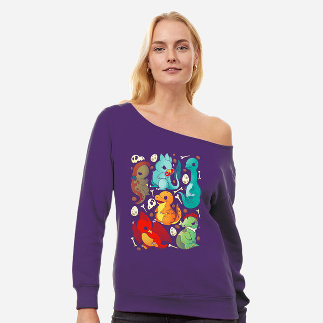 Cute Dinosaurs-womens off shoulder sweatshirt-Vallina84