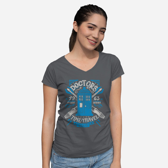 Doctors Time Travel Club-womens v-neck tee-Azafran