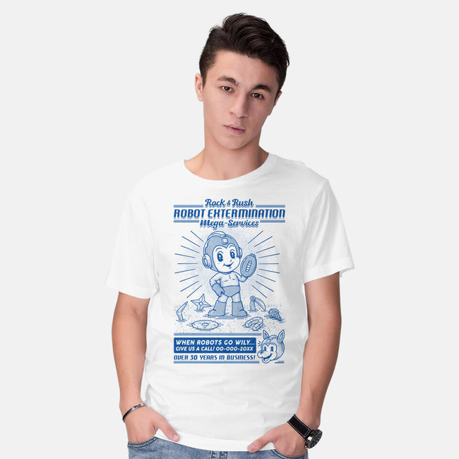 Mega Robot Extermination Services-mens basic tee-Firebrander