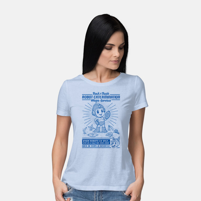 Mega Robot Extermination Services-womens basic tee-Firebrander