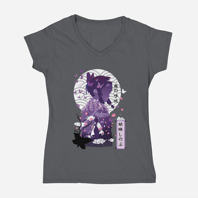 Shinobu Kocho Negative Space-womens v-neck tee-SwensonaDesigns