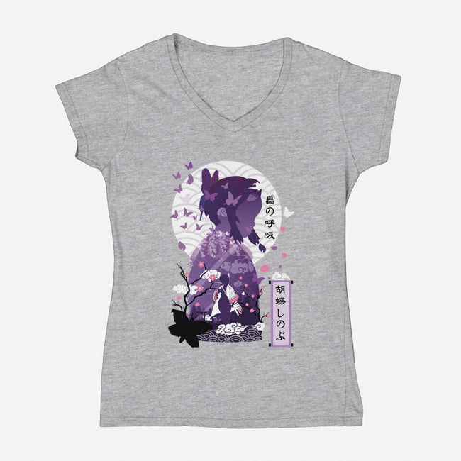 Shinobu Kocho Negative Space-womens v-neck tee-SwensonaDesigns