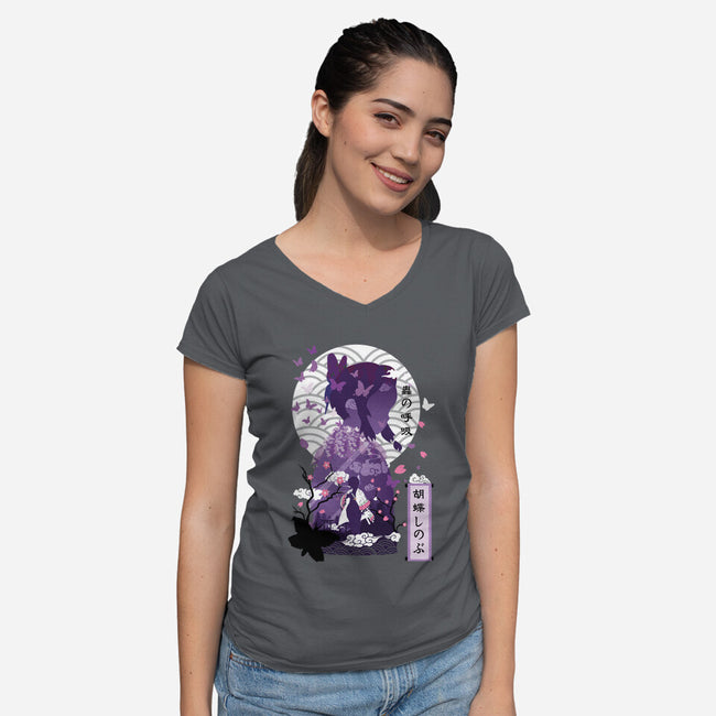 Shinobu Kocho Negative Space-womens v-neck tee-SwensonaDesigns