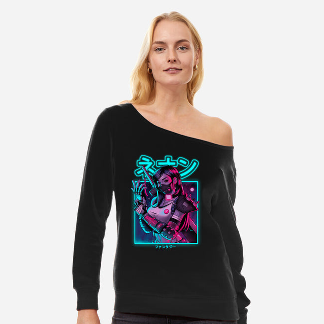 Neon Fantasy-womens off shoulder sweatshirt-Bruno Mota