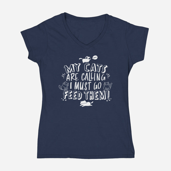 My Cats Are Calling-womens v-neck tee-tobefonseca