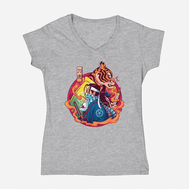 Katana Tiger-womens v-neck tee-Bruno Mota