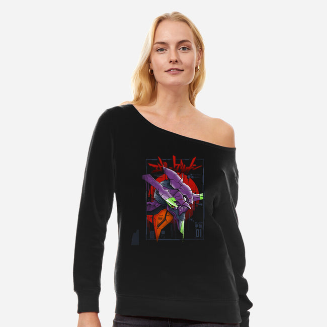 EVA 01-womens off shoulder sweatshirt-silentOp