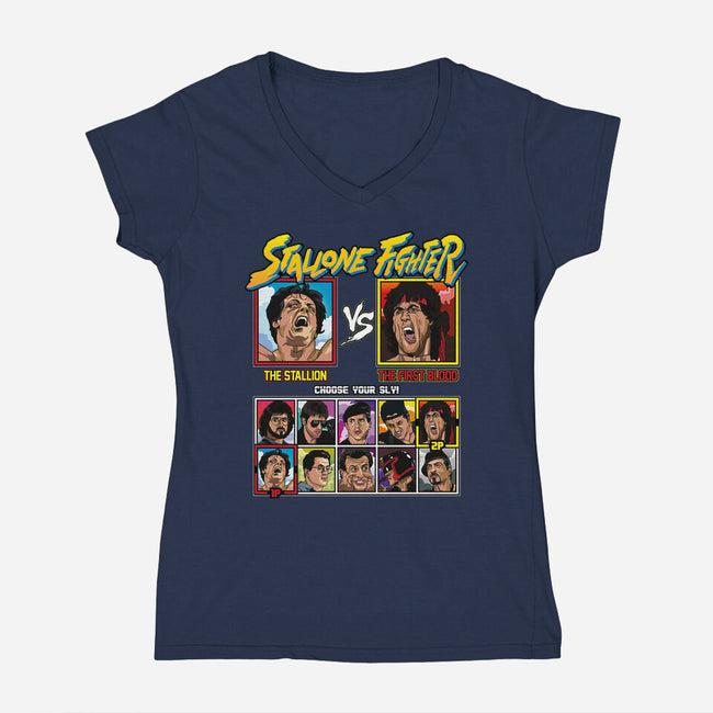 Stallone Fighter-womens v-neck tee-Retro Review