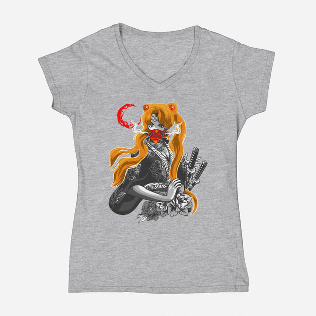 Moon Samurai-womens v-neck tee-heydale