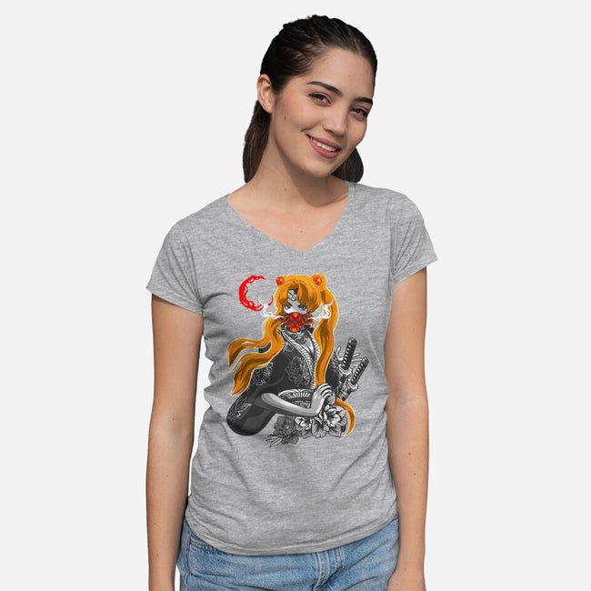 Moon Samurai-womens v-neck tee-heydale