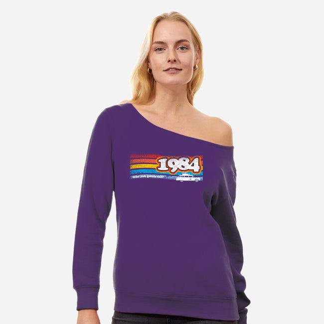 84 Buster-womens off shoulder sweatshirt-rocketman_art