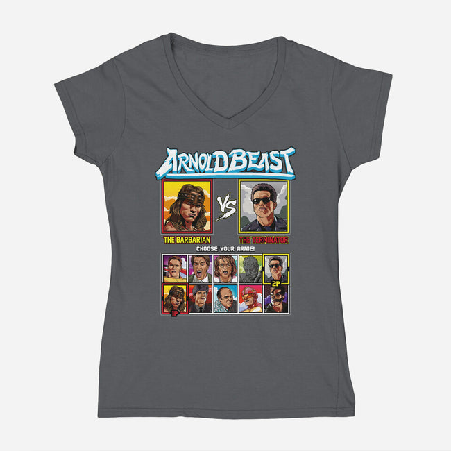 Arnold Beast-womens v-neck tee-Retro Review
