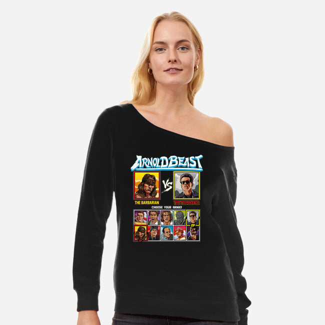 Arnold Beast-womens off shoulder sweatshirt-Retro Review