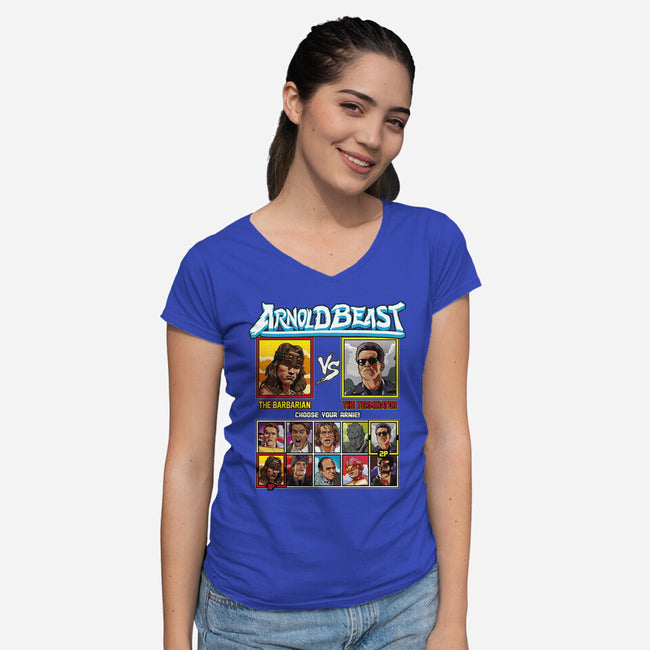 Arnold Beast-womens v-neck tee-Retro Review