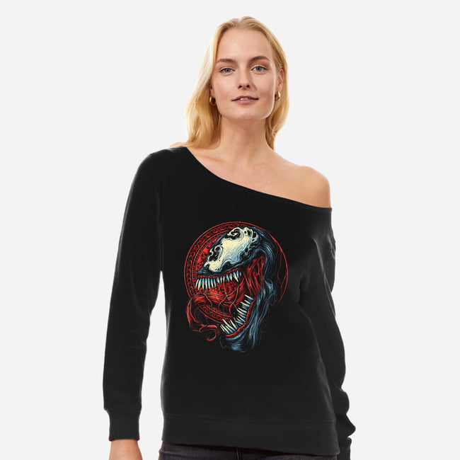 Emblem Of Violence-womens off shoulder sweatshirt-glitchygorilla