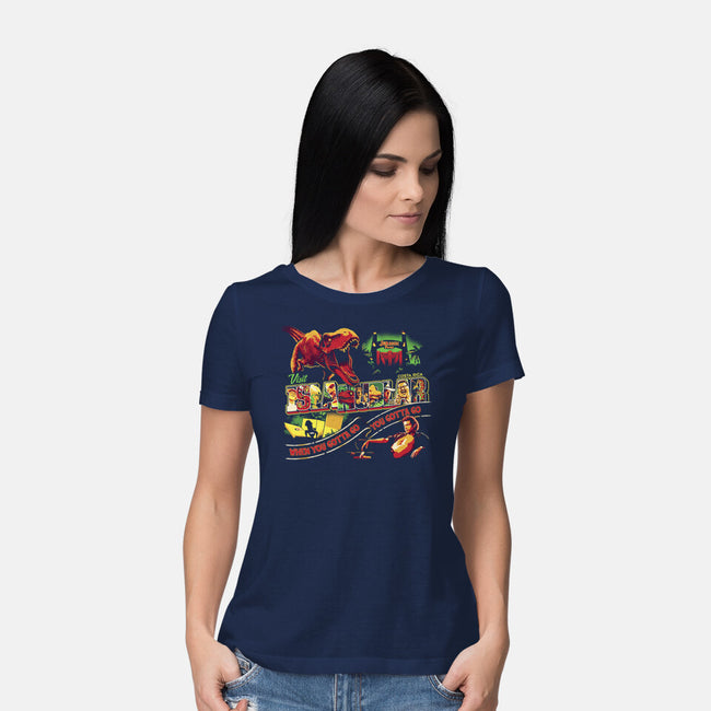 Visit Isla Nublar-womens basic tee-goodidearyan