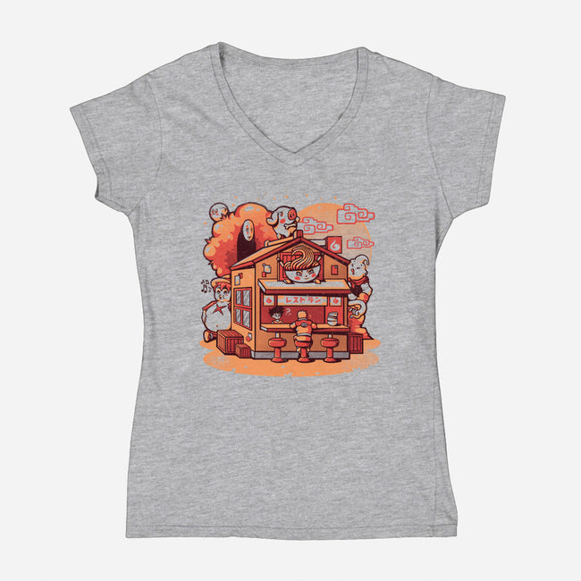 Anime Ramen Shop-womens v-neck tee-eduely