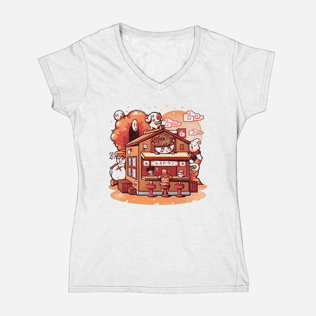 Anime Ramen Shop-womens v-neck tee-eduely