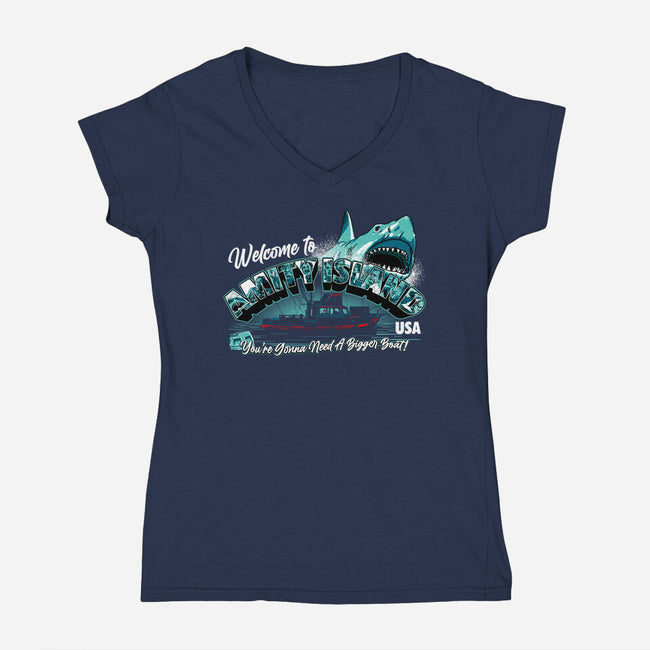 Welcome To Amity Island-womens v-neck tee-goodidearyan