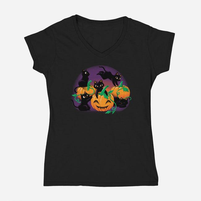 Hello Cat Halloween-womens v-neck tee-tobefonseca