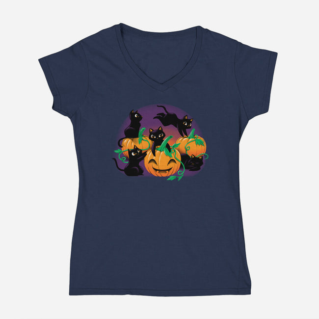 Hello Cat Halloween-womens v-neck tee-tobefonseca