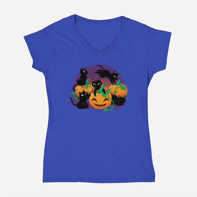 Hello Cat Halloween-womens v-neck tee-tobefonseca