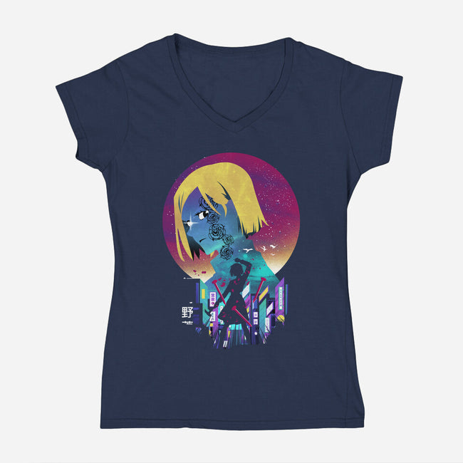 Nobara Landscape-womens v-neck tee-dandingeroz
