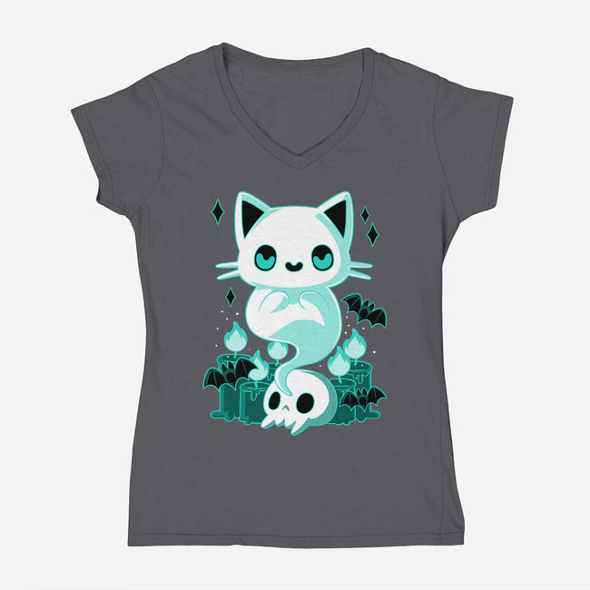 Ghost Cat-womens v-neck tee-xMorfina