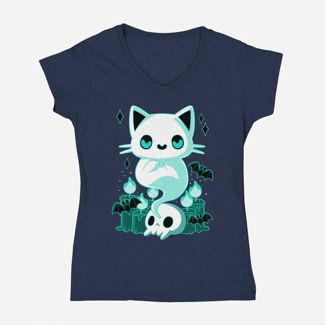 Ghost Cat-womens v-neck tee-xMorfina