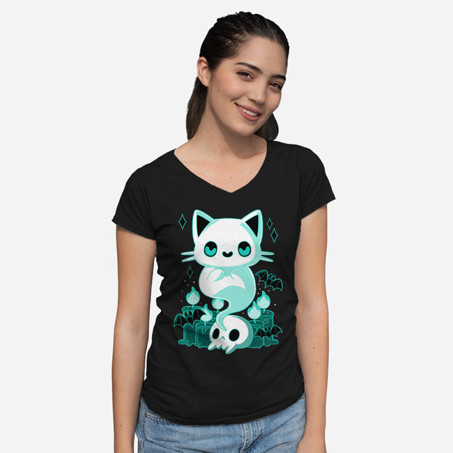 Ghost Cat-womens v-neck tee-xMorfina