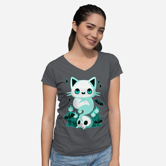 Ghost Cat-womens v-neck tee-xMorfina