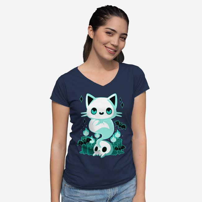 Ghost Cat-womens v-neck tee-xMorfina