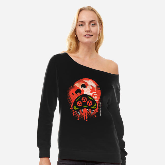 Space Larvas-womens off shoulder sweatshirt-Logozaste