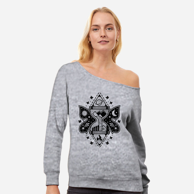 Fantasy Hourglass-womens off shoulder sweatshirt-Logozaste