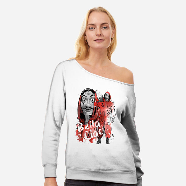 Bella Ciao Sumi-E-womens off shoulder sweatshirt-DrMonekers
