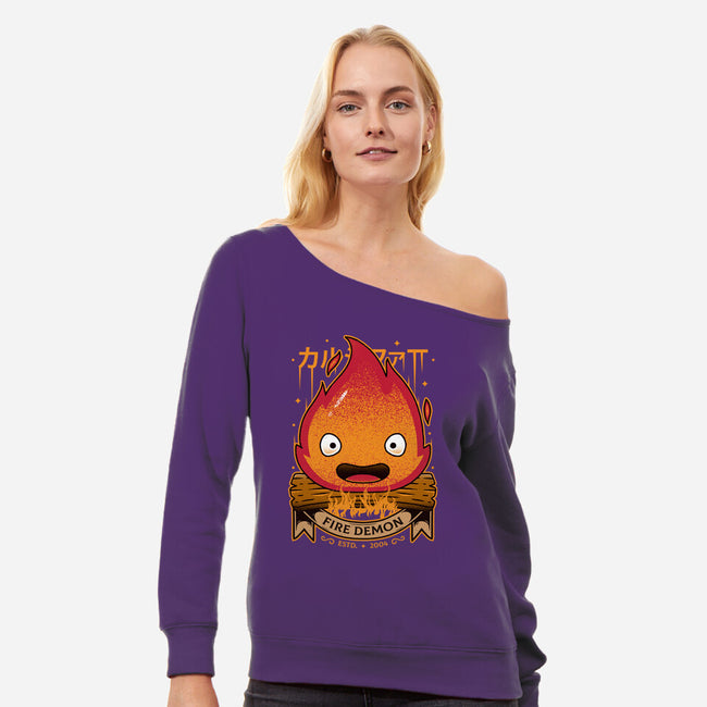 A Fire Demon-womens off shoulder sweatshirt-Alundrart