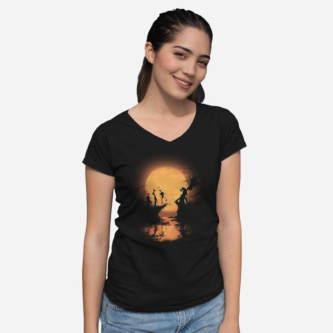 Hallows In Moonlight-womens v-neck tee-fanfabio