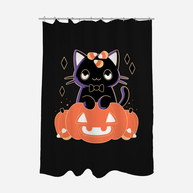 Pumpkin Cat-none polyester shower curtain-xMorfina