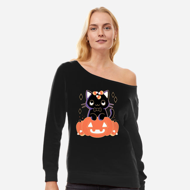 Pumpkin Cat-womens off shoulder sweatshirt-xMorfina