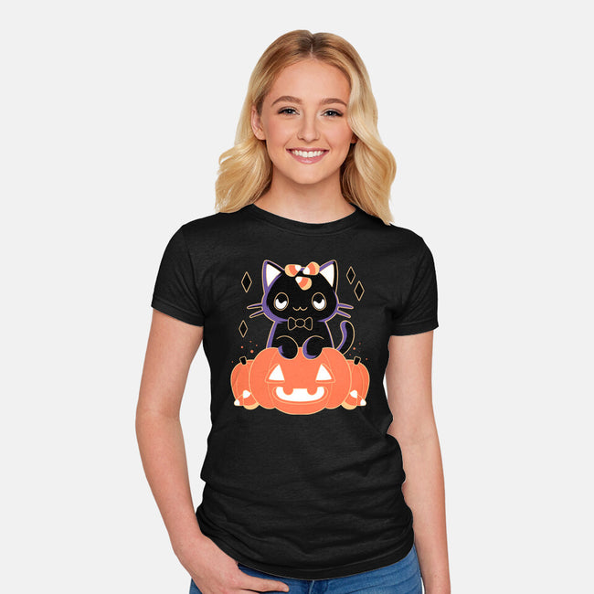 Pumpkin Cat-womens fitted tee-xMorfina