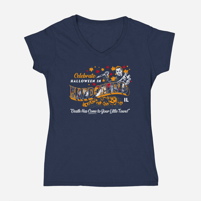 Celebrate Halloween In Haddonfield-womens v-neck tee-goodidearyan