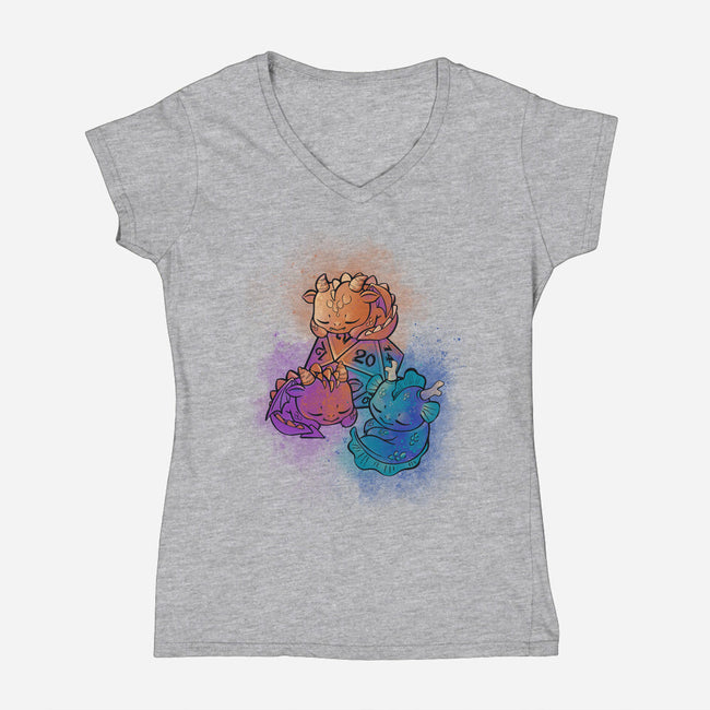 D20 Sleeping Dragons!-womens v-neck tee-ricolaa
