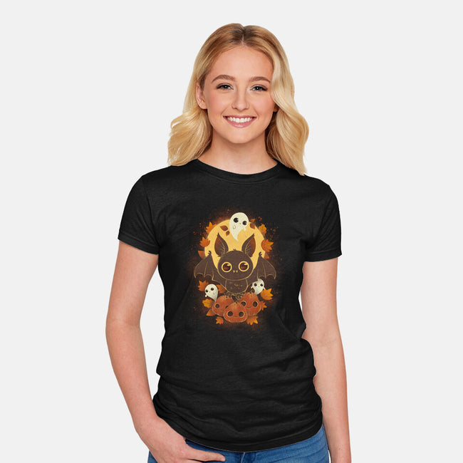 Pumpkins And Ghosts-womens fitted tee-ricolaa