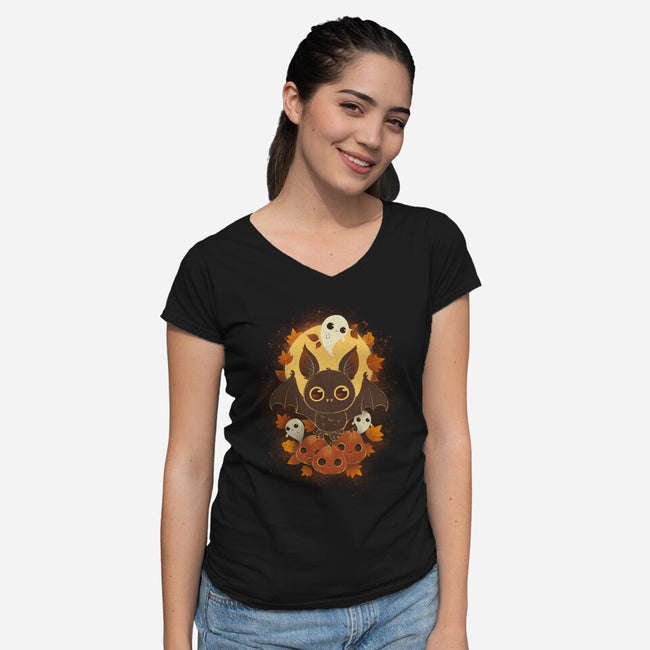 Pumpkins And Ghosts-womens v-neck tee-ricolaa