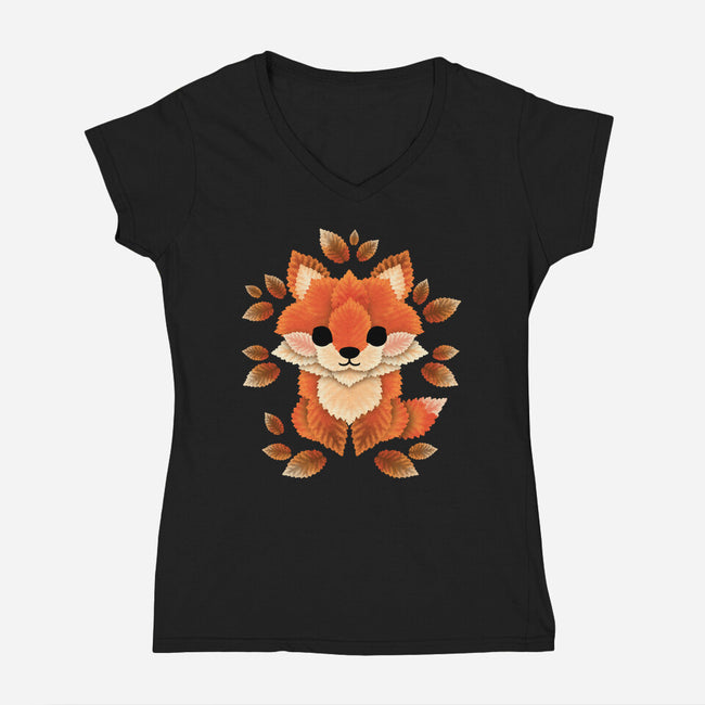 Little Fox Of Leaves-womens v-neck tee-NemiMakeit