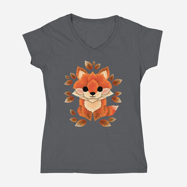 Little Fox Of Leaves-womens v-neck tee-NemiMakeit