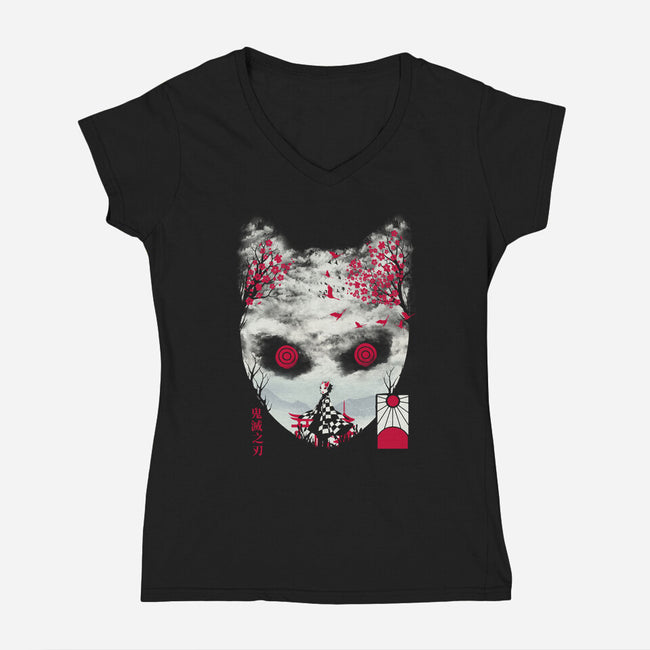 Tanjiro Mask-womens v-neck tee-dandingeroz