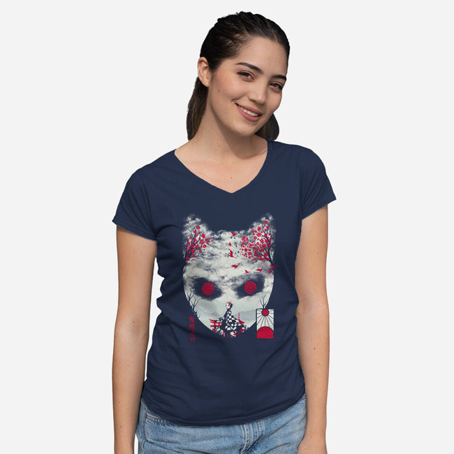 Tanjiro Mask-womens v-neck tee-dandingeroz