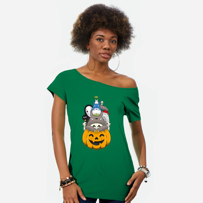 Halloween Animation-womens off shoulder tee-Alundrart